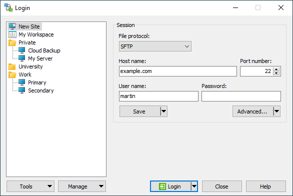 Connect to FTP server or SFTP server ::WinSCP