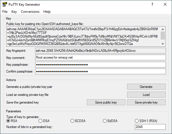 private key file winscp