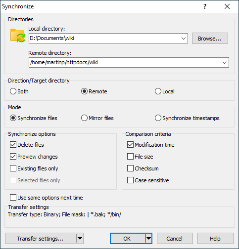 winscp synchronize directories automatically