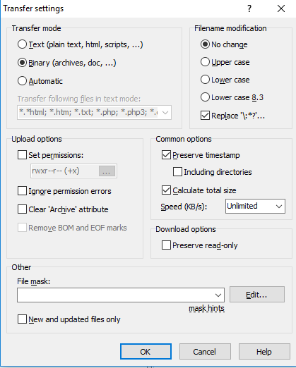 Winscp change permissions em client ausgang