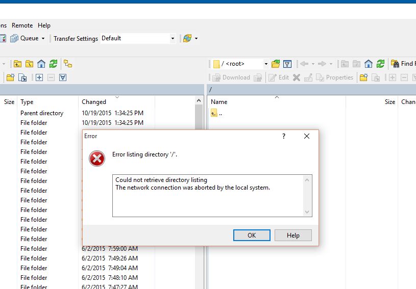 Error listing directory "Could not retrieve directory listing