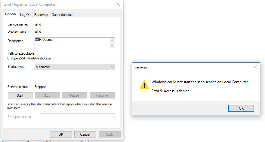 Start service sshd ошибка