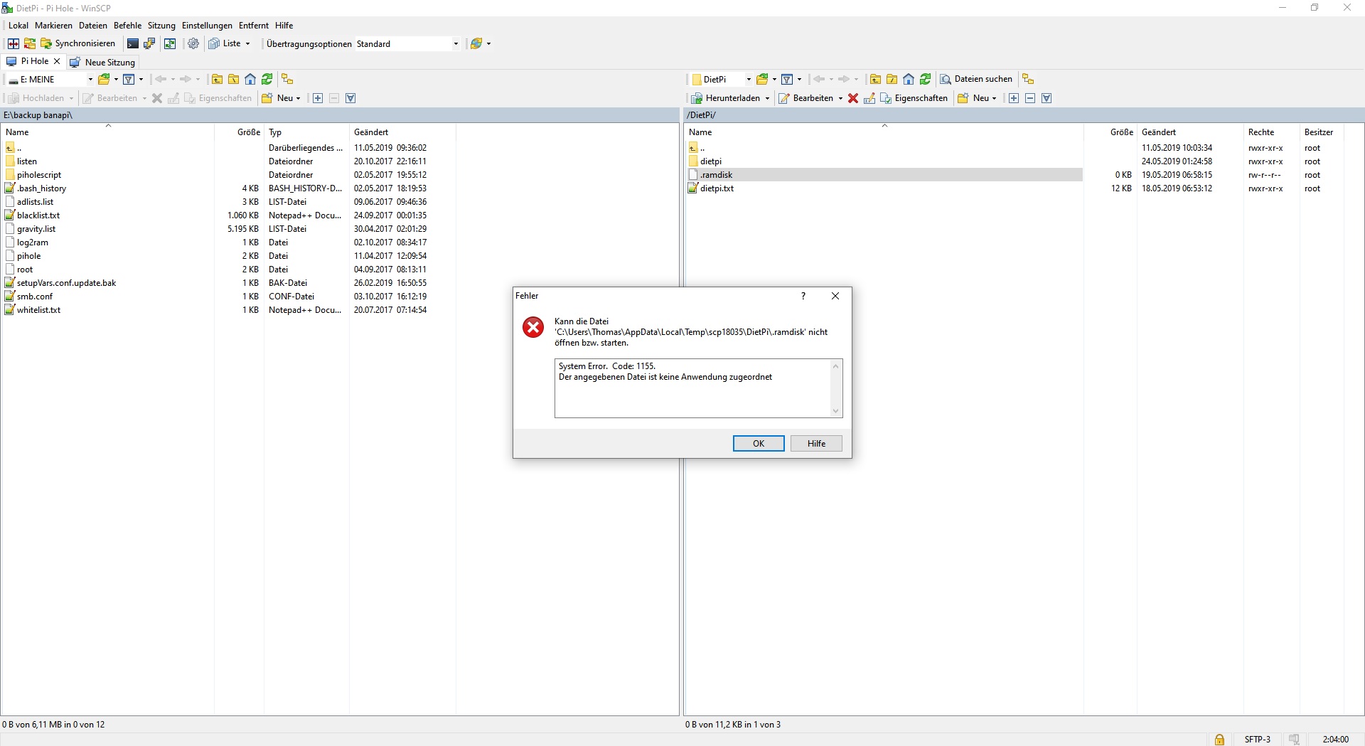 Command Failed With Return Code 255. :: Support Forum :: Winscp – TSMA