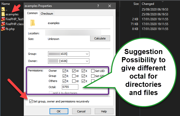 Remote Properties Recursively Different Octal For Directories And Files Support Forum Winscp