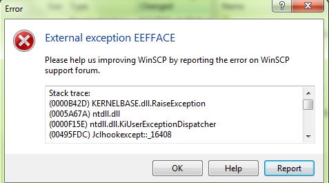 winscp error terminated by user