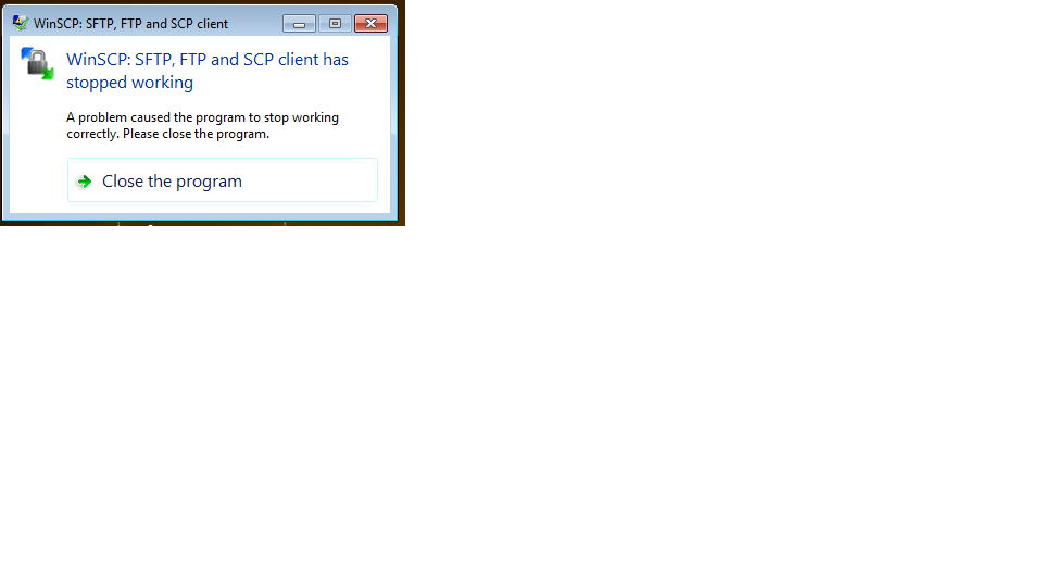 winscp sftp ftp and scp client has stopped working