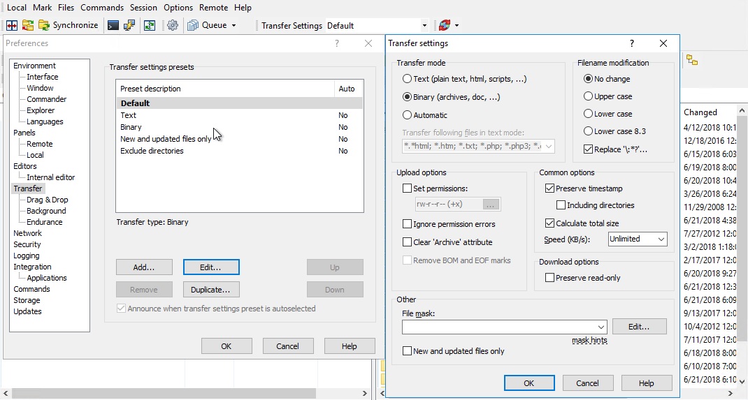Transfer Modes :: WinSCP winscp option transfer binary