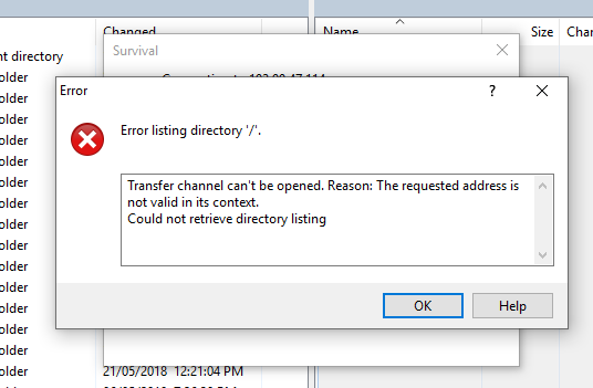 cannot connect to ftp disk quota